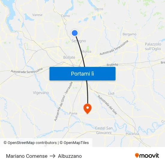 Mariano Comense to Albuzzano map