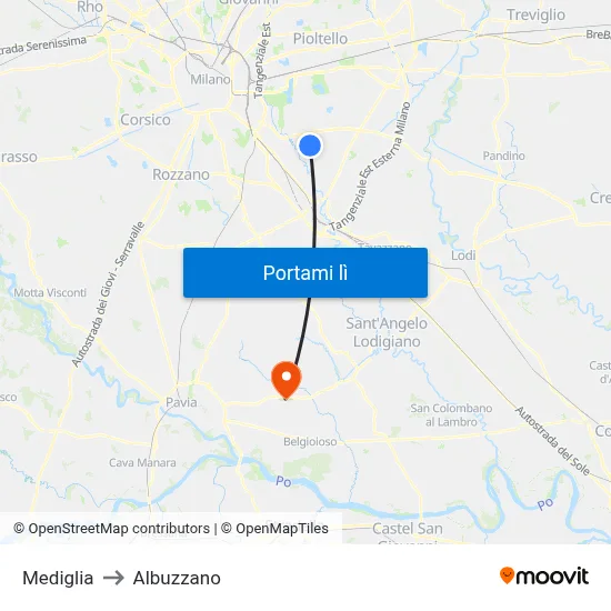 Mediglia to Albuzzano map