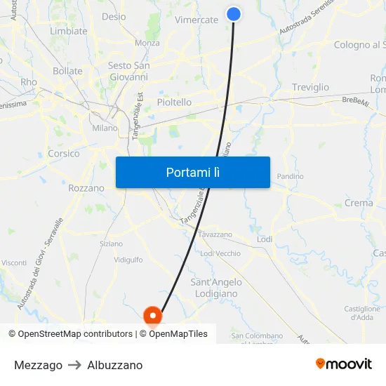Mezzago to Albuzzano map