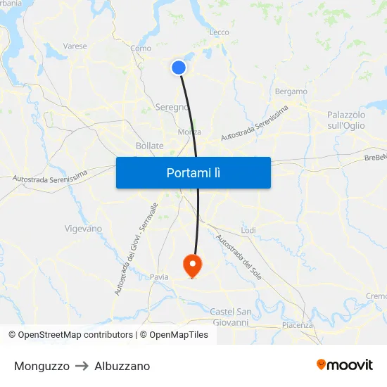 Monguzzo to Albuzzano map