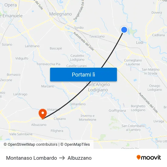 Montanaso Lombardo to Albuzzano map