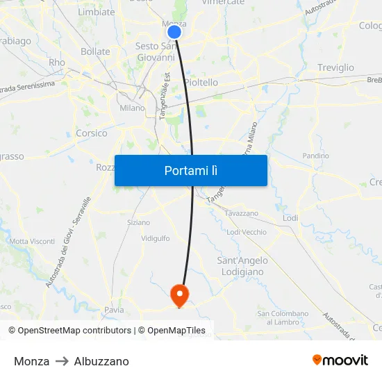 Monza to Albuzzano map