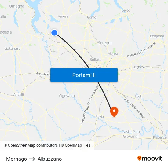 Mornago to Albuzzano map