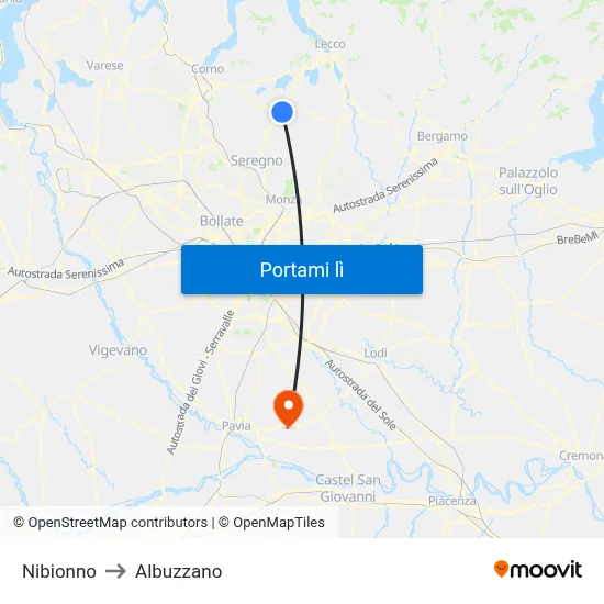 Nibionno to Albuzzano map