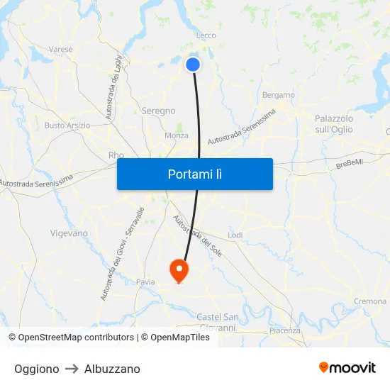 Oggiono to Albuzzano map