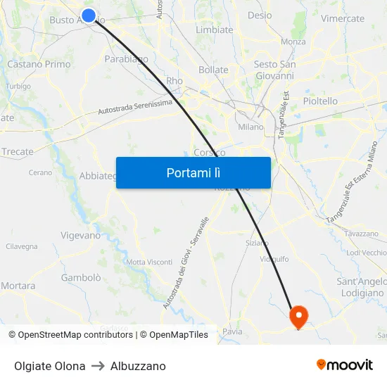 Olgiate Olona to Albuzzano map