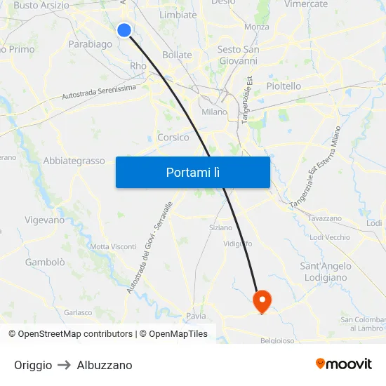 Origgio to Albuzzano map