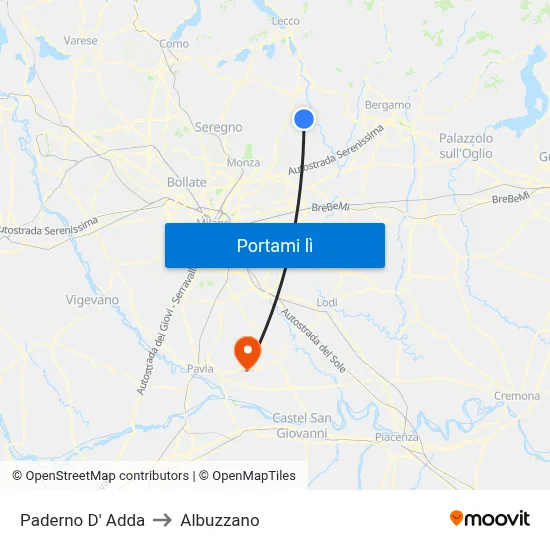 Paderno D' Adda to Albuzzano map