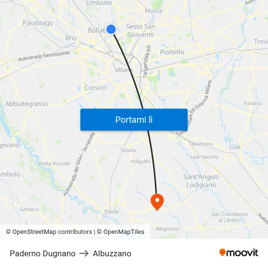 Paderno Dugnano to Albuzzano map