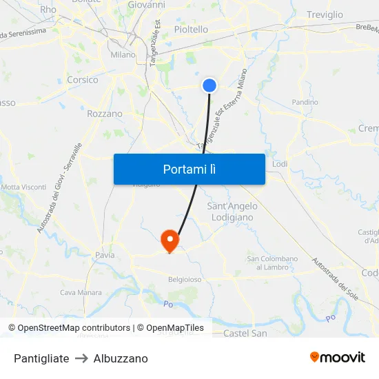 Pantigliate to Albuzzano map