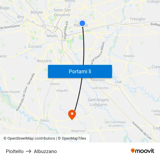 Pioltello to Albuzzano map