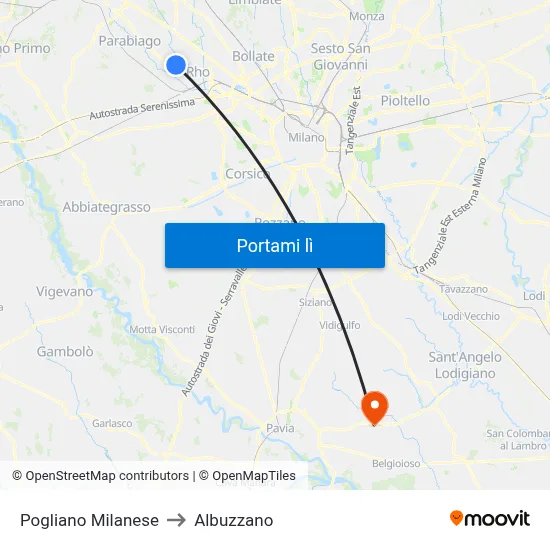 Pogliano Milanese to Albuzzano map