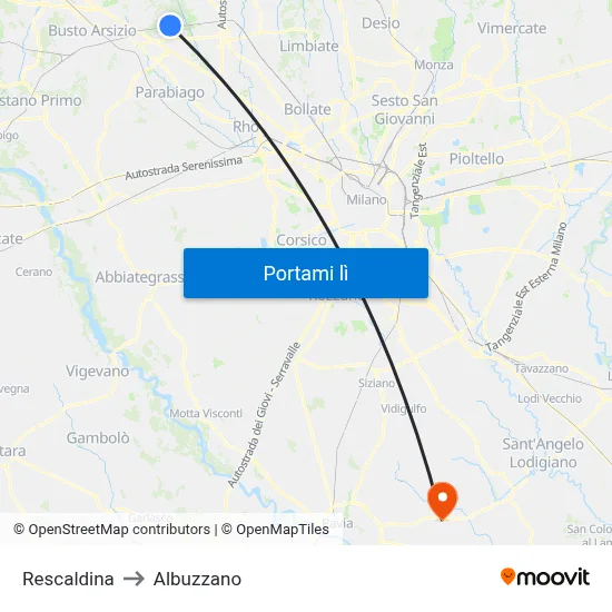 Rescaldina to Albuzzano map
