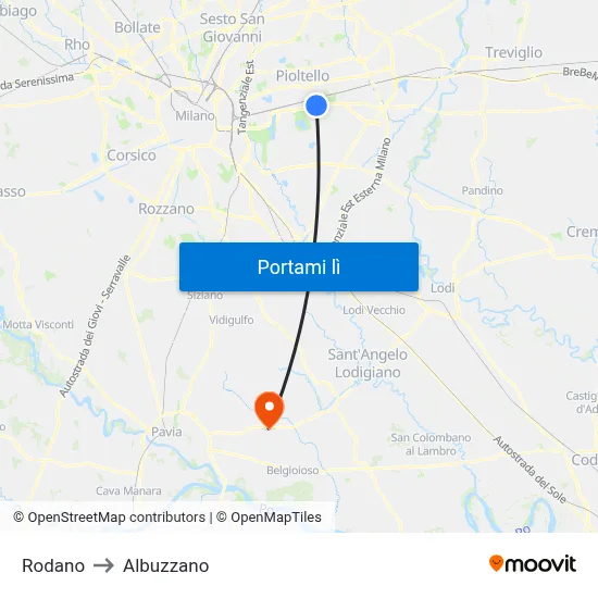 Rodano to Albuzzano map