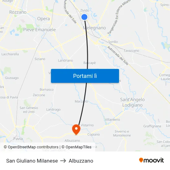 San Giuliano Milanese to Albuzzano map
