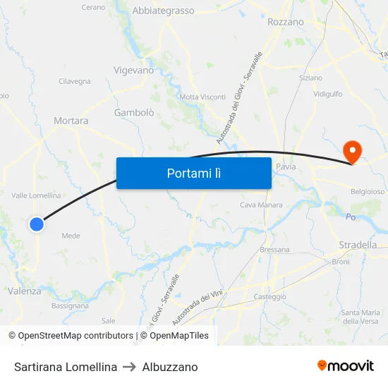 Sartirana Lomellina to Albuzzano map