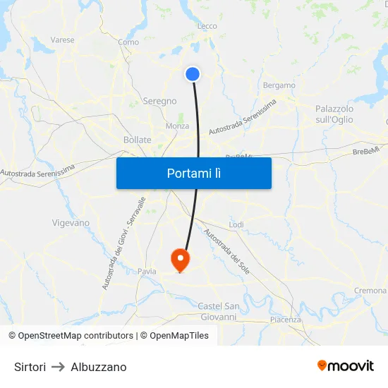 Sirtori to Albuzzano map