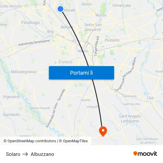 Solaro to Albuzzano map