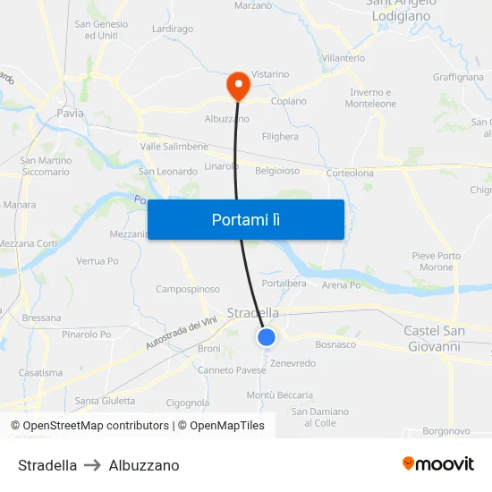 Stradella to Albuzzano map