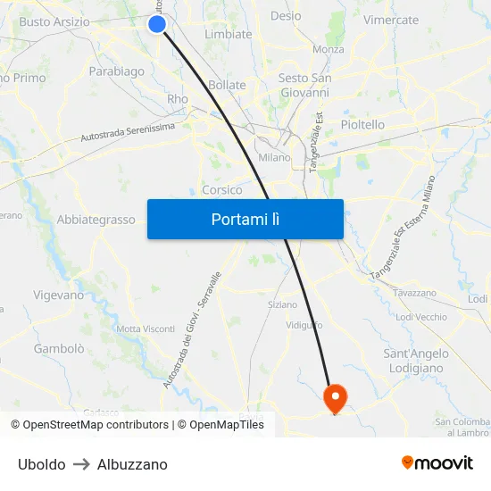 Uboldo to Albuzzano map