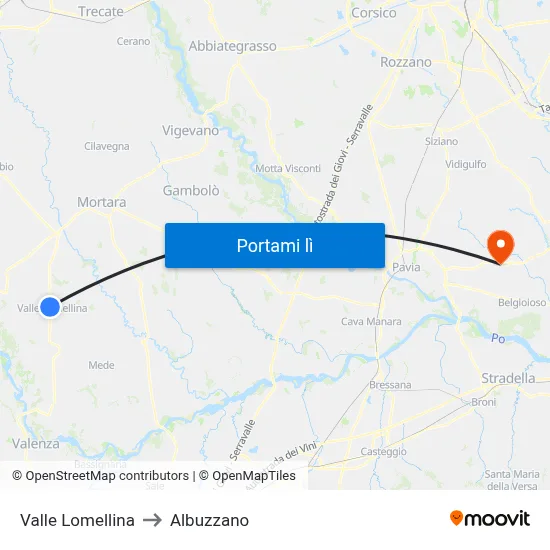 Valle Lomellina to Albuzzano map