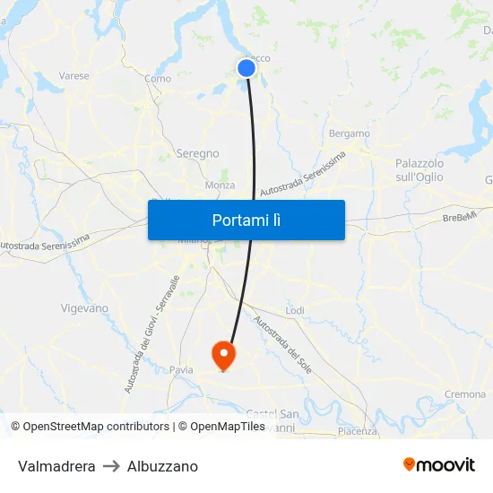 Valmadrera to Albuzzano map