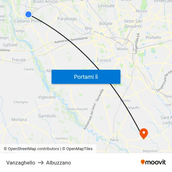 Vanzaghello to Albuzzano map