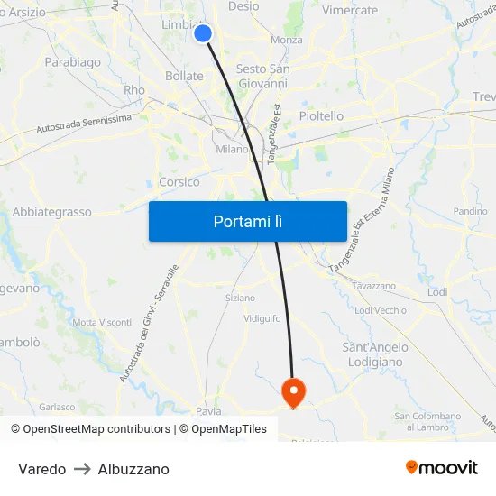 Varedo to Albuzzano map