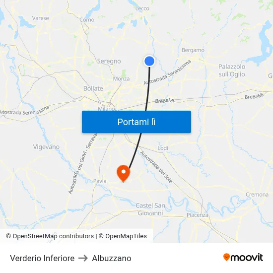 Verderio Inferiore to Albuzzano map