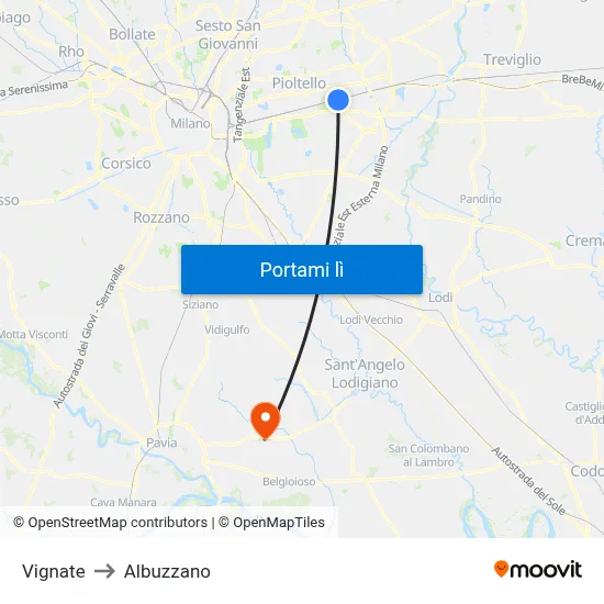 Vignate to Albuzzano map