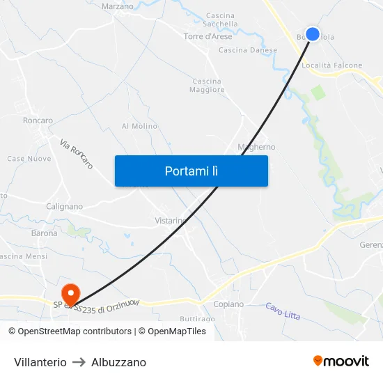 Villanterio to Albuzzano map