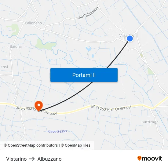 Vistarino to Albuzzano map