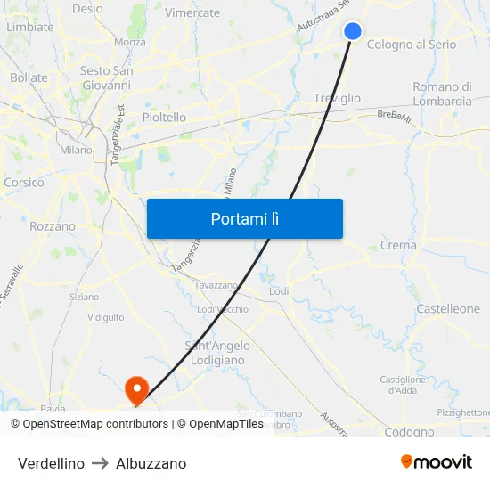 Verdellino to Albuzzano map