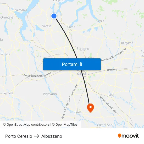 Porto Ceresio to Albuzzano map