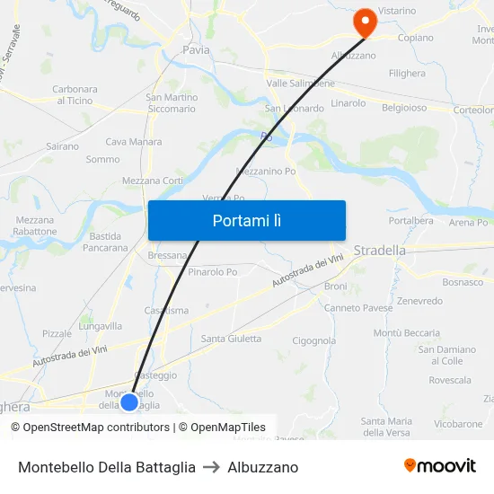 Montebello Della Battaglia to Albuzzano map