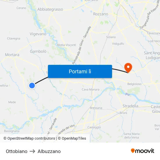 Ottobiano to Albuzzano map