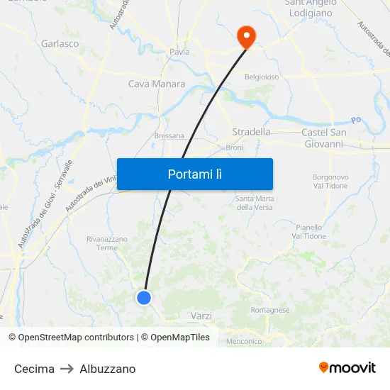 Cecima to Albuzzano map