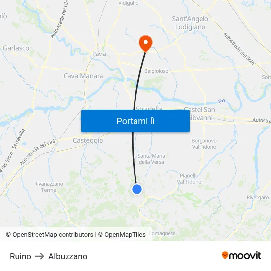 Ruino to Albuzzano map