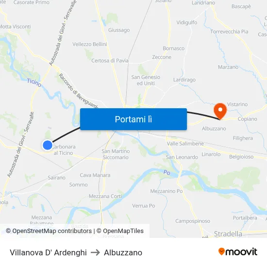 Villanova D' Ardenghi to Albuzzano map