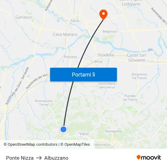 Ponte Nizza to Albuzzano map