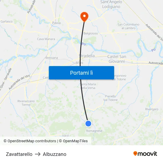 Zavattarello to Albuzzano map