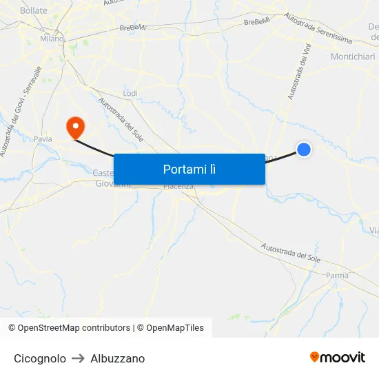 Cicognolo to Albuzzano map