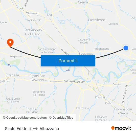 Sesto Ed Uniti to Albuzzano map