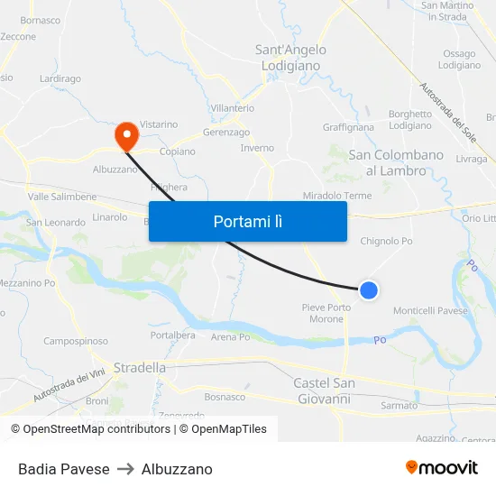 Badia Pavese to Albuzzano map