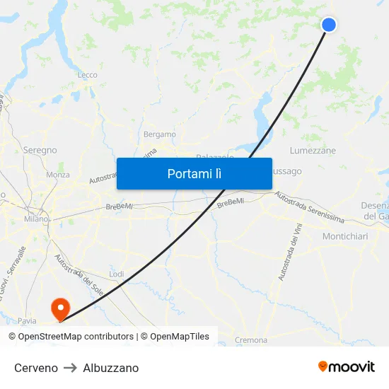 Cerveno to Albuzzano map