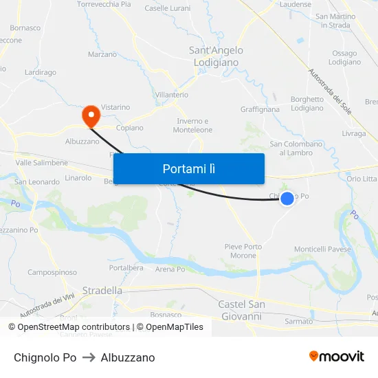 Chignolo Po to Albuzzano map
