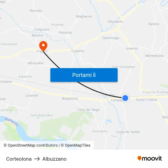 Corteolona to Albuzzano map