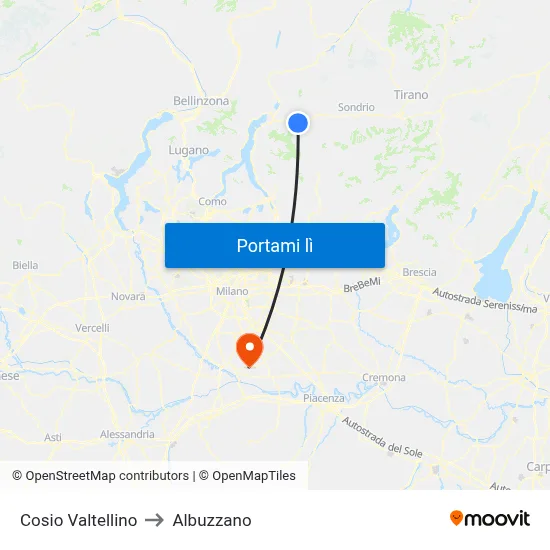 Cosio Valtellino to Albuzzano map