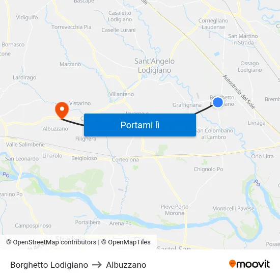 Borghetto Lodigiano to Albuzzano map