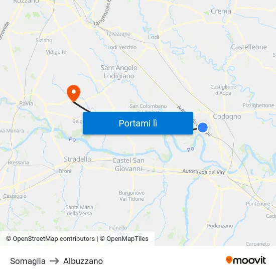 Somaglia to Albuzzano map